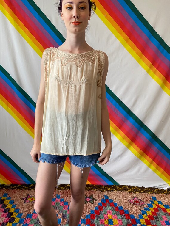 1920’s Silk Embroidered Cami Tank Blouse Soft Flow