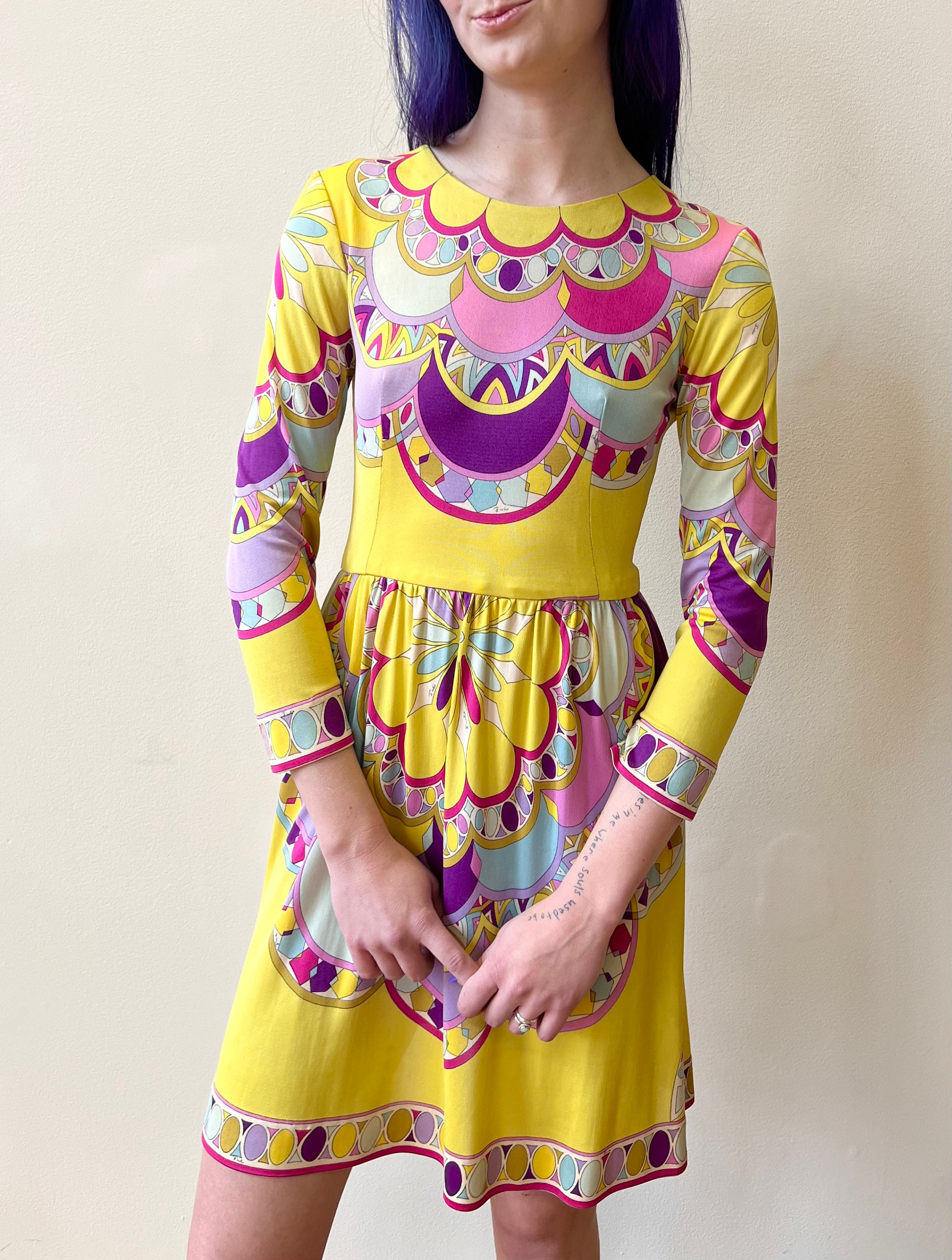 Vintage Emilio Pucci 1960s Signature Kaleidoscope Print 60s Velvet A Line  Dress