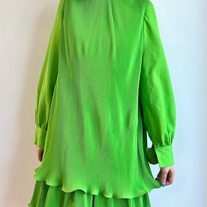 60’s Lime Green Miss Elliette Plisse Accordion Pleated Layered Mini Dress