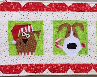 3 Dogs and 1 Sassy Cat Paper Pieced Table Runner Pattern in PDF