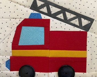 FIRE TRUCK Paper Pieced Block in PDF, Instant Download, Fire truck pattern, Fire truck quilt block