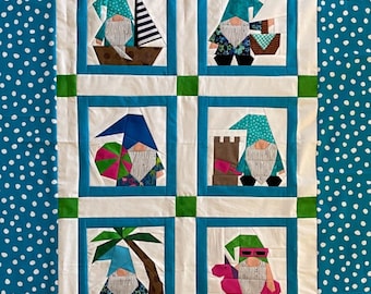 BEACH BUM GNOME Quilt in pdf, Paper Pieced Block Patterns, Instant Download, Gnome Quilt, Beach Gnomes, Made By Marney pattern