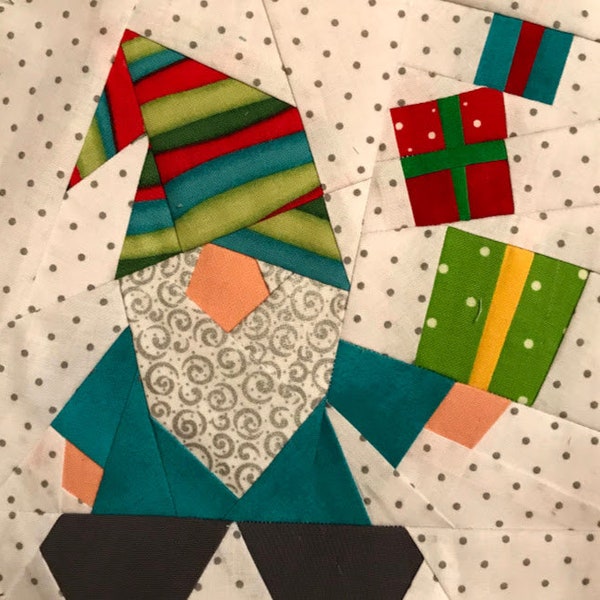 GNOME WITH GIFTS Paper Pieced Block Pattern in pdf