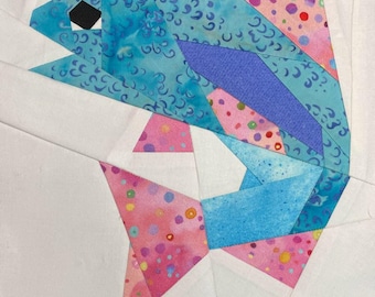 Salmon Fish Block Paper Pieced Pattern: 8x8 Quilt (PDF Download)