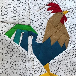 ROOSTER PAPER PIECED Block Pattern in pdf, Instant Download, Rooster Block Pattern, Chicken Block, Rooster Quilt, Made By Marney