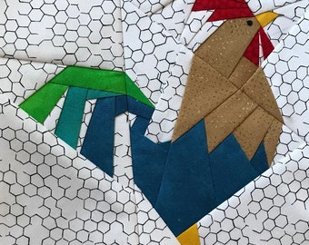 ROOSTER PAPER PIECED Block Pattern in pdf, Instant Download, Rooster Block Pattern, Chicken Block, Rooster Quilt, Made By Marney