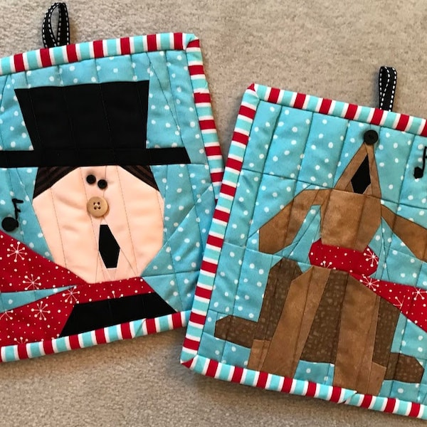 CAROLING BUDDIES Paper Pieced Potholder Patterns in PDF