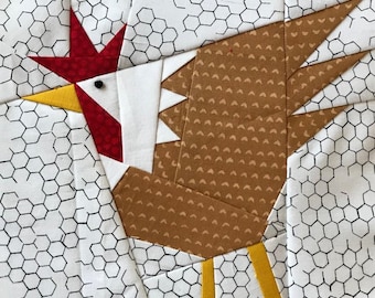 Chicken Paper Pieced Quilt Block Pattern: Rooster Design (PDF Download)