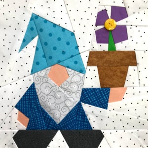 GNOME With FLOWER POT Paper Pieced Block Pattern in pdf