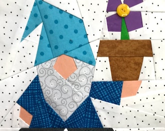 GNOME With FLOWER POT Paper Pieced Block Pattern in pdf