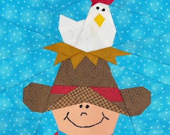 Farmer Boy Paper Pieced Block Pattern, 7.5" Square (PDF Pattern)