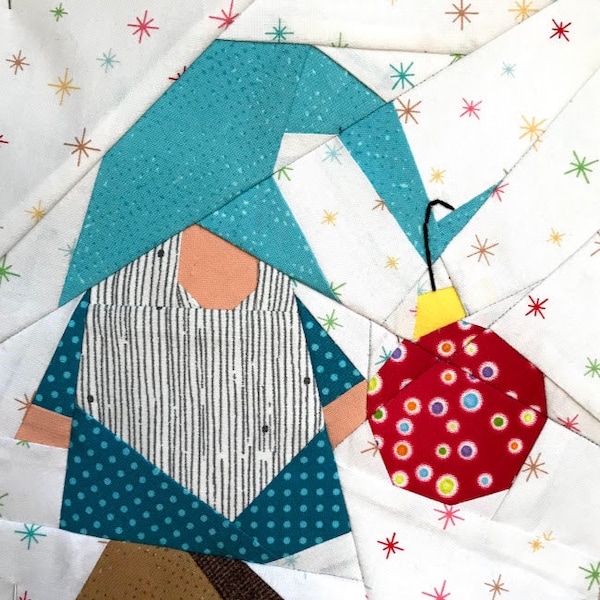 GNOME WITH ORNAMENT Paper Pieced Block Pattern in pdf