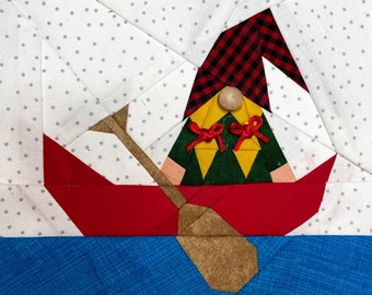 GIRL GNOME in a CANOE Paper Pieced Block Pattern in pdf
