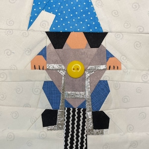 Motorcycle Gnome Paper Pieced Quilt Block Pattern (PDF)