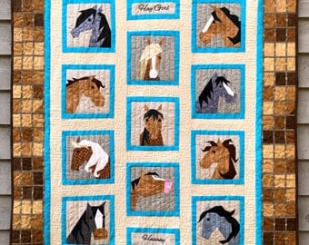 HAY GIRL Paper Pieced Quilt Pattern, Horse Pattern, Paper Pieced Horse, Pattern in PDF, Instant download