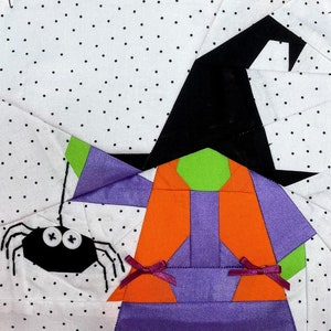 WITCH GNOME with SPIDER Paper Pieced Block Pattern in pdf