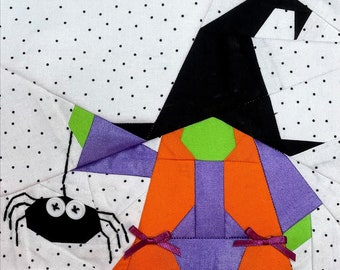 WITCH GNOME with SPIDER Paper Pieced Block Pattern in pdf