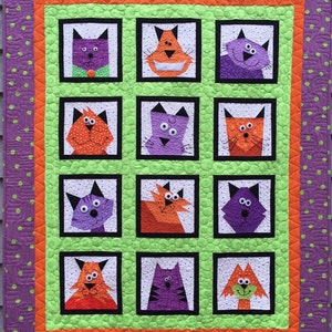 Crazy Cats Paper Pieced Quilt Pattern in PDF