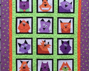 Crazy Cats Paper Pieced Quilt Pattern in PDF