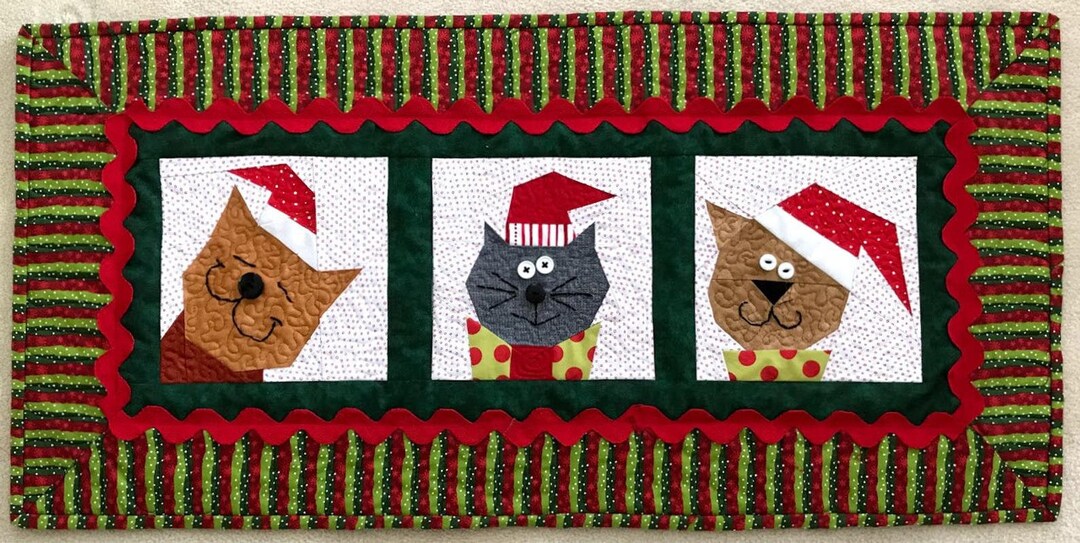 CHRISTMAS CATS Table Runner, Finished Quilt, Table Runner, Cat Quilt