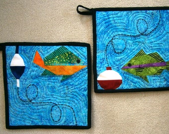 GOIN' FISHIN' Paper Pieced Table Runner and Potholder Pattern in PDF