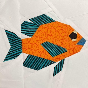 BLUE GILL BLOCK Paper Pieced Pattern in pdf, Instant Download, Fish Quilt Block, Paper Piecing, Foundation Piecing, Fish Block, Blue Gill
