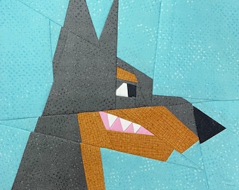 Bloque de edredón Doberman Gruñendo, patrón de patchwork de papel (PDF)