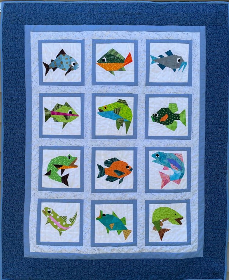 Patchwork Fish Something Fishy Quilt Pattern: Paper Pieced Fish Blocks (PDF Pattern ...