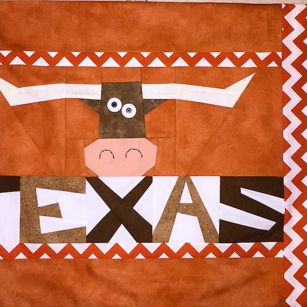 Texas Long Horns Paper Pieced Pillowcase Pattern in PDF