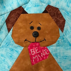 Be Mine Puppy Paper Pieced Block Pattern in PDF