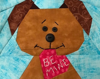 Be Mine Puppy Paper Pieced Block Pattern in PDF