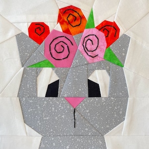 GATTO CON FIORI Modello di blocco Paper Pieced in pdf, Download immediato, Blocco trapuntato, Blocco trapuntato gatto, Modello gatto, Modello Paper Pieced, Gattino
