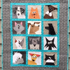 Paper Pieced Cats N&#39; Dogs Pattern in PDF, Cat Quilt, Paper Piecing Patterns, Dog Quilt Pattern, Dog Pattern, Instant Download, Cat Pattern
