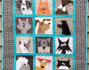 Patrón de colcha "Perros y Gatos": Diseño de patchwork con papel (PDF)