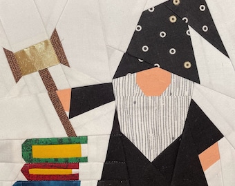 Attorney Gnome Paper Pieced Quilt Block Pattern (PDF)