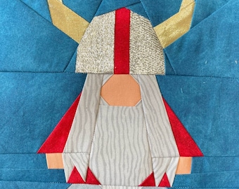 VIKING GNOME BLOCK Paper Pieced Pattern in pdf, Instant Download, Quilt Block, Gnome Pattern, Paper Pieced Gnome, Viking, Made By Marney