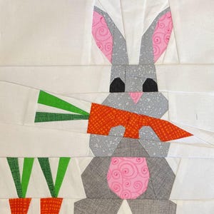 Bunny with Carrot Paper Pieced Quilt Block Pattern (PDF Download)