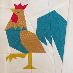 SIR CROWS A LOT Paper Pieced Block Pattern in pdf, Instant Download, Rooster Pattern, Farm Animal Pattern, Foundation Paper Piecing, Rooster