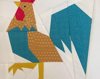 Rooster Paper Piecing Block Pattern: Farm Animal Quilt (PDF Download)