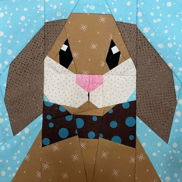 LOP BUNNY With Bow Tie, Paper Pieced Block Pattern, in PDF, Instant Download, Bunny Block, Quilt Block, Lop Bunny Pattern