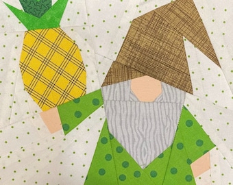 GNOME WITH PINEAPPLE Paper Pieced Block Pattern in pdf, Instant Download, Block Pattern, Gnome Pattern, Foundation Piecing, Paper Piecing