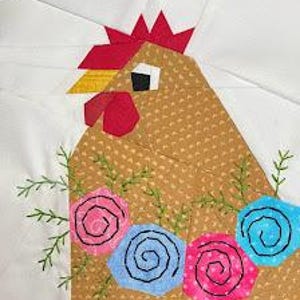 Rooster with Flowers Paper Piecing Pattern: 8&quot; Block (PDF Download)