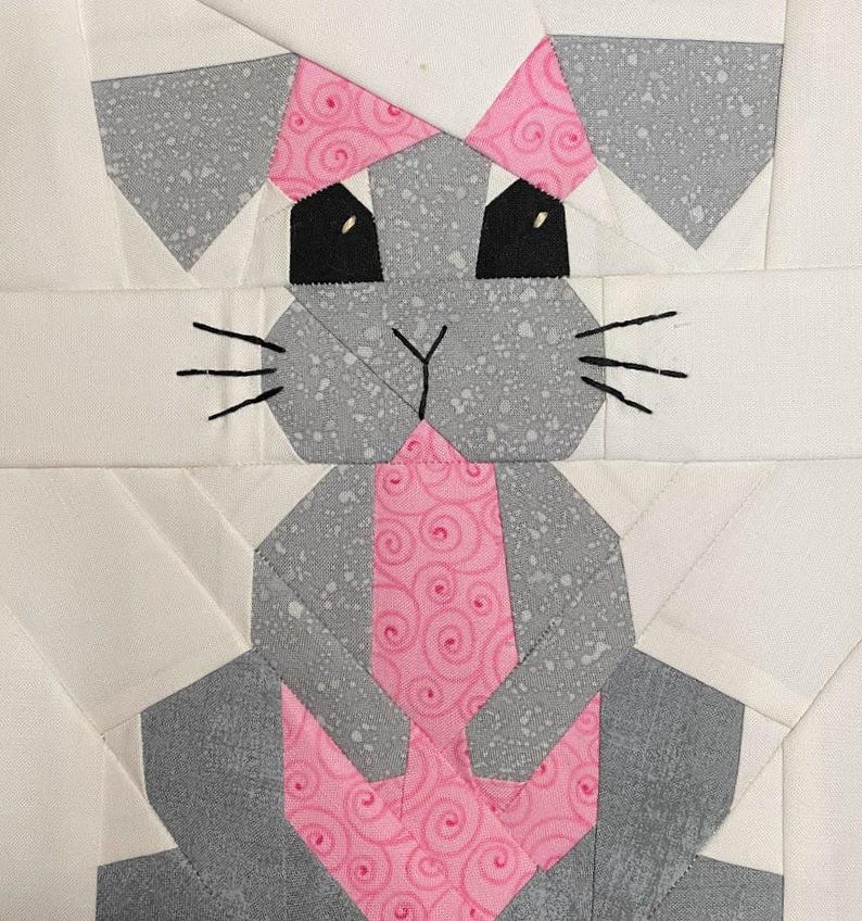 Bunny Paper Piecing Pattern, Rabbit Block (PDF 7 1/2