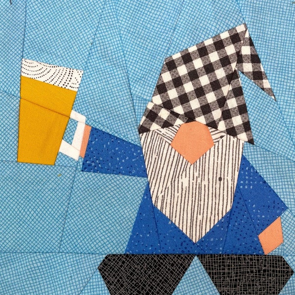 BEER DRINKING GNOME Paper Pieced Block Pattern in pdf