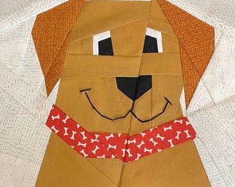 GOLDEN RETRIEVER 2 Blockmuster in PDF, sofortiger Download, Retriever Muster, Hundemuster, Hunde Quilt, Paper Pieced Dog Block