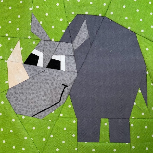 RHINO Paper Pieced Block Pattern en PDF, Téléchargement instantané, Rhinocéros, Quilt Block, Rhino Pattern, Jungle Animal Quilt