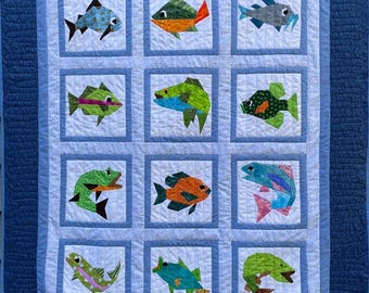 Something Fishy Quilt Pattern: Paper Pieced Fish Blocks (PDF Pattern)