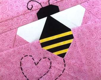 BEE MINE Paper Pieced Block Pattern in PDF, Instant Download, Bee Quilt Block Pattern, Foundation Piecing, Bumble Bee, Bee Pattern