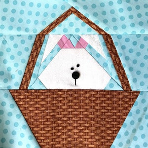 Bunny In A Basket Paper Pieced Block Pattern in PDF