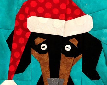 HOLIDAY DACHSHUND Paper Pieced Block Pattern in PDF